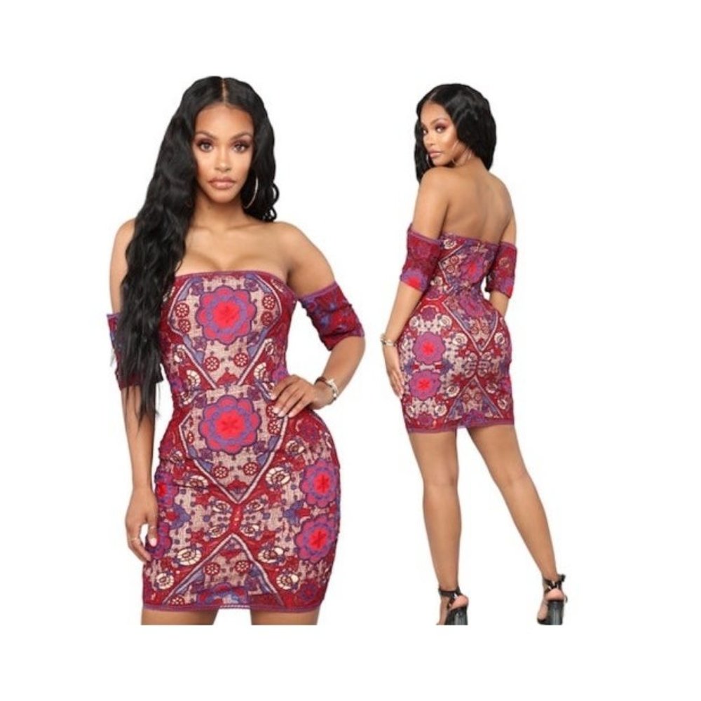 Dress red blue wine off the shoulder Crochet Lace Mini Dress